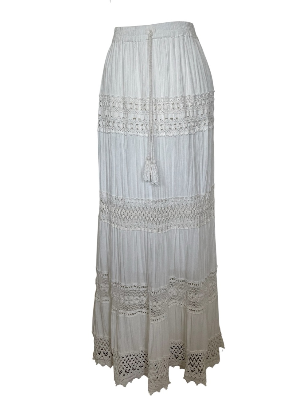 Vintage Magic Bohemian Tiered Crochet Lace Maxi Skirt Cottagecore Festival